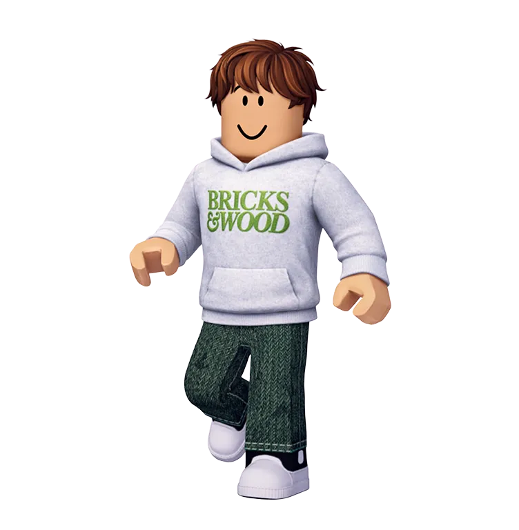 a man wearing a white Bricks & Wood hoodie