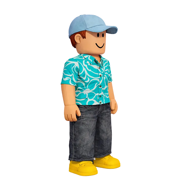 a man wearing a blue ballcap and a teal floral-print Hawiian shirt