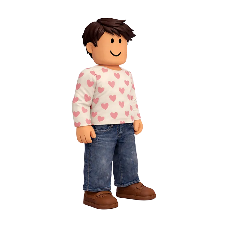 a man wearing a shirt covered with pink cartoon hearts